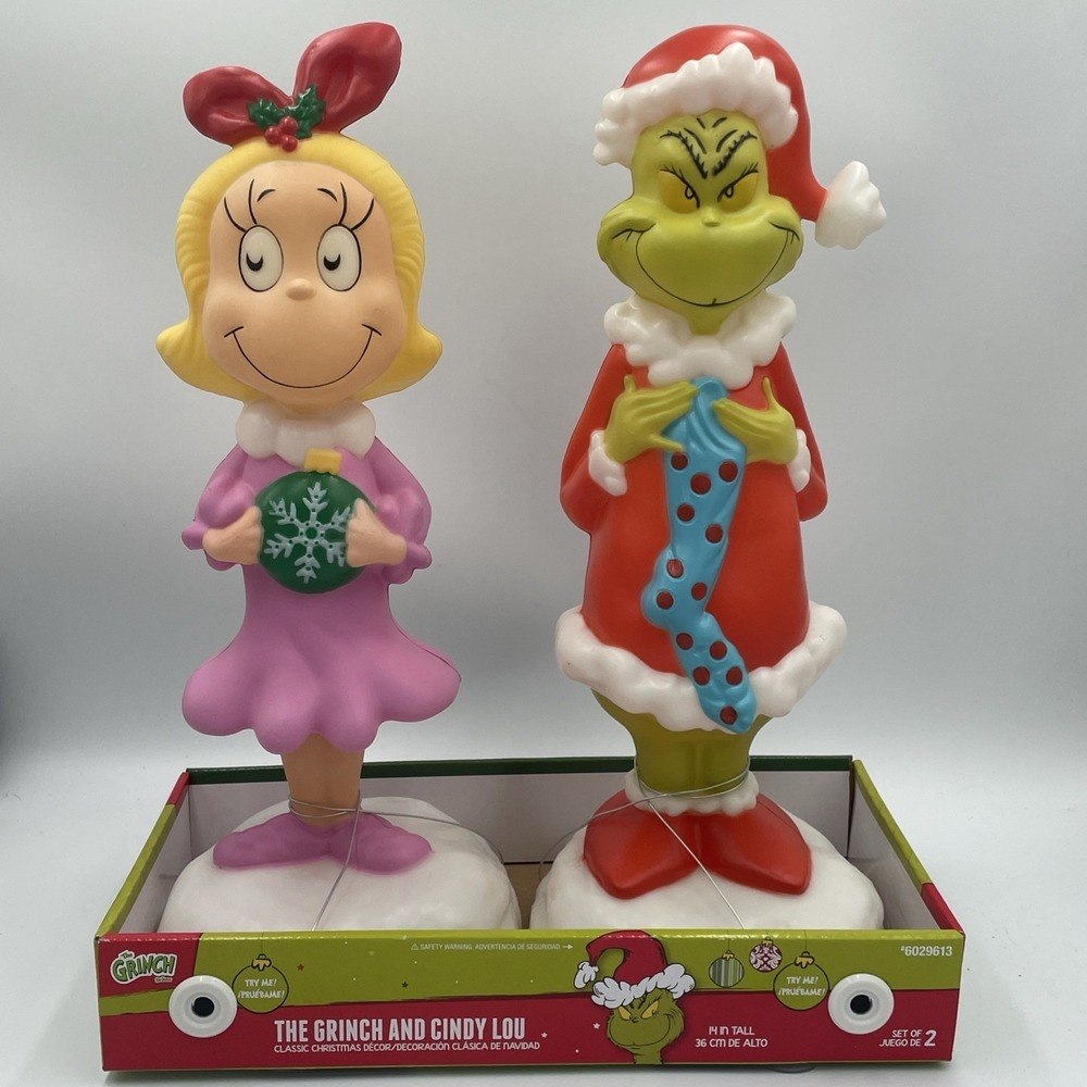 The Grinch and‎ Cindy Lou  14 Inch Tabletop Blow Molds Light up NEW